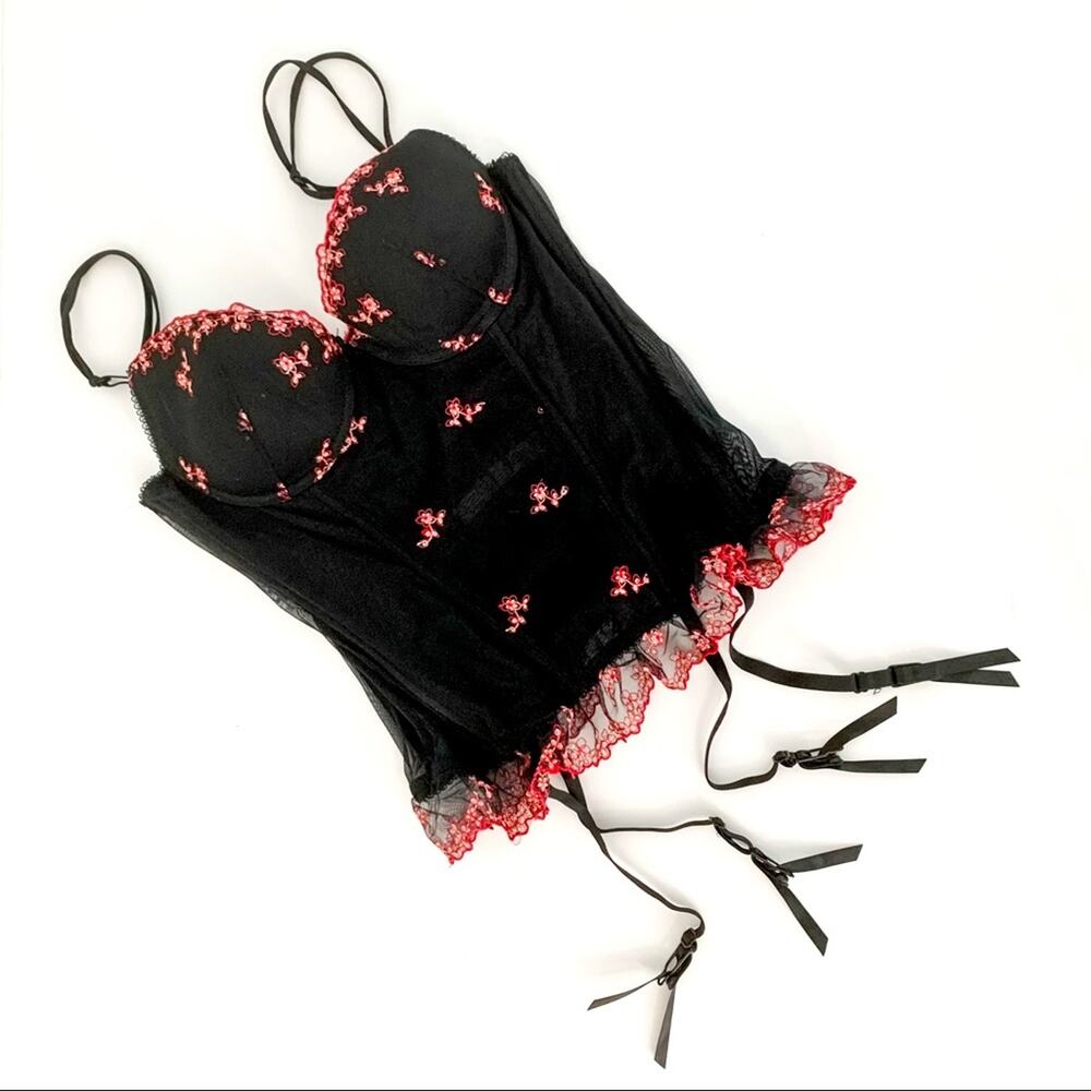 BLUSH Black Pink Floral Embroidered Bustier M